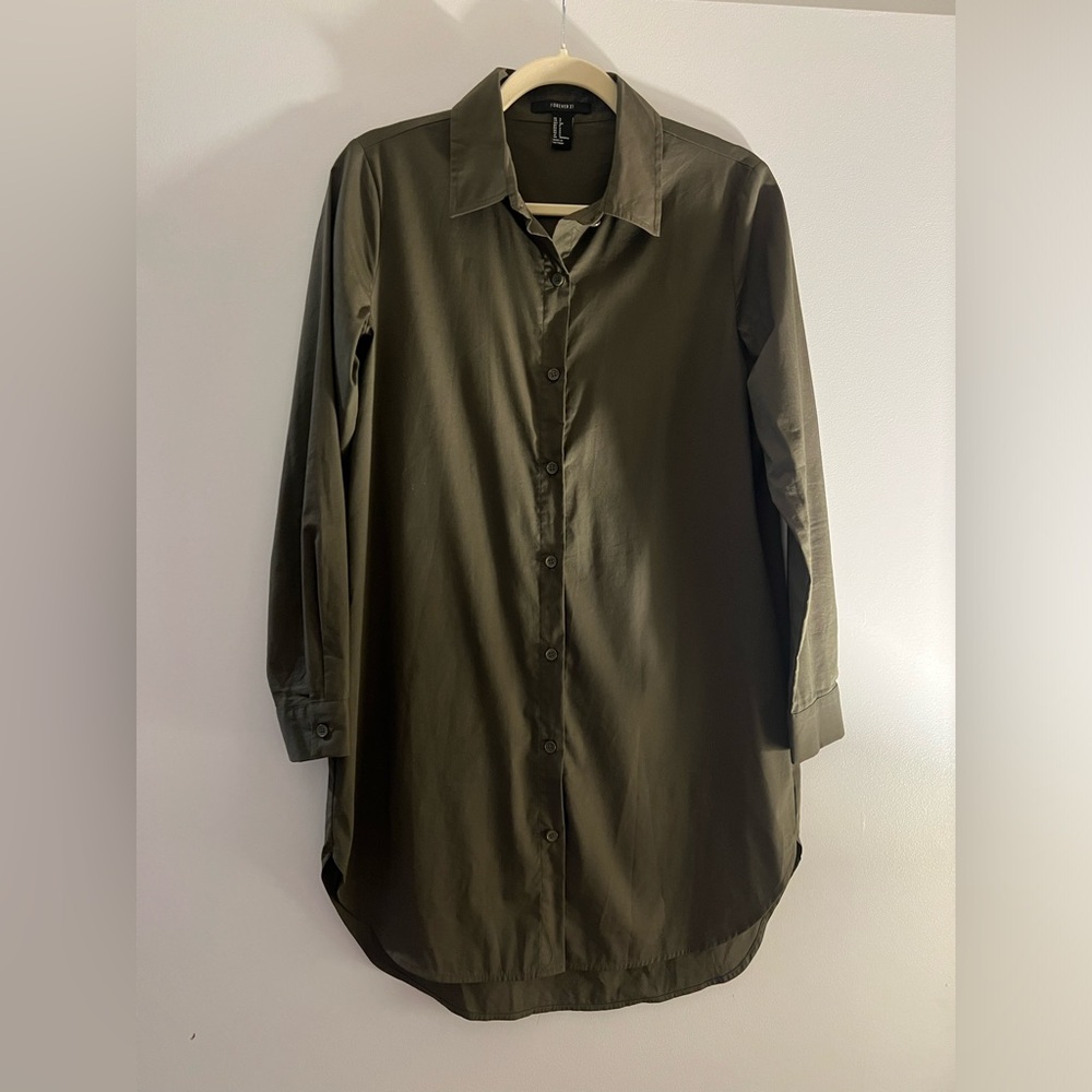 Olive Button-Up mini Shirt Dress